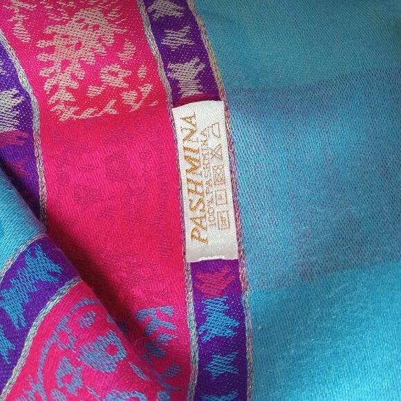 100% Pashmina Women Scarf Wrap Blue Pink Purple 70" x 27" Paisley - Picture 10 of 16